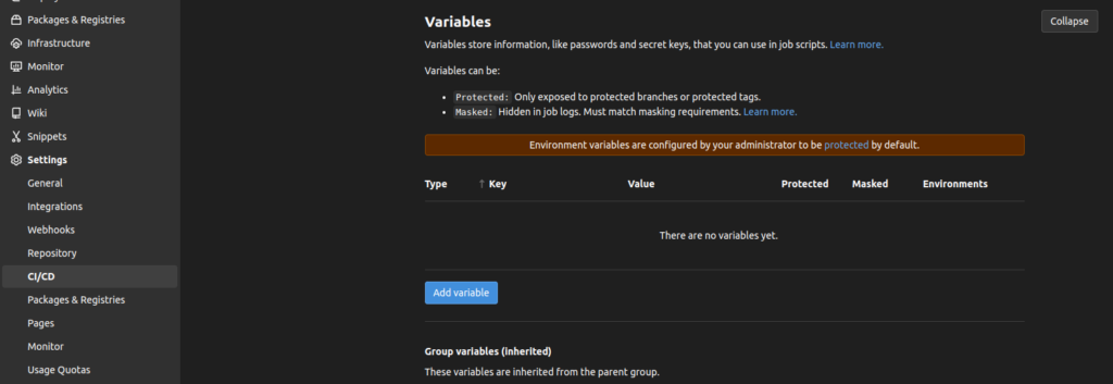 Gitlab CI/CD Variablen Gitlab CI/CD Variablen