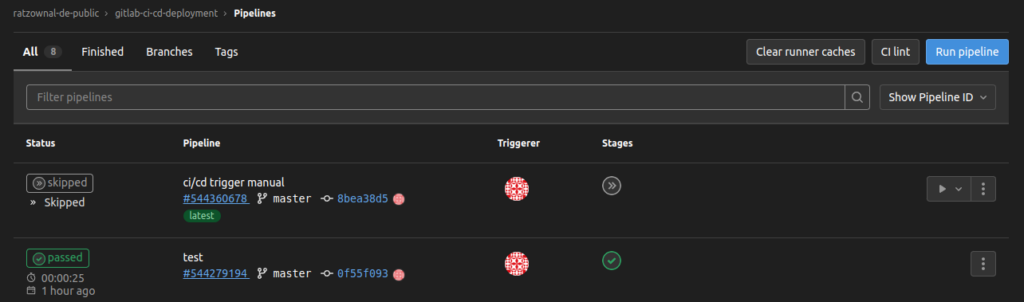 Manuelles Starten der Gitlab Pipeline Manuelles Starten der Gitlab Pipeline