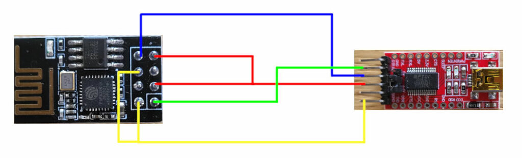 Schaltplan zwischen dem FT232RL und dem ESP-01 Schaltplan zwischen dem FT232RL und dem ESP-01